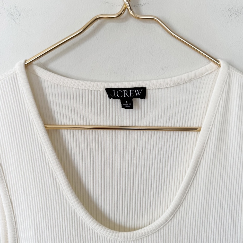 NWOT J. Crew Mixy Gathered Crinkle Dress Ribbed Tank Twofer Dress L Neutral - Picture 6 of 7